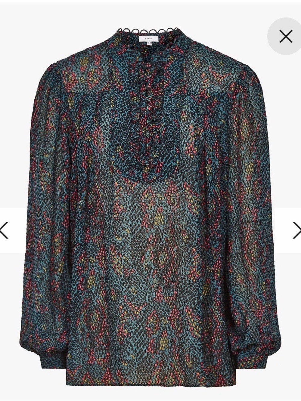 Reiss Multicolor Teal Paisley-Print Long Sleeve Blouse